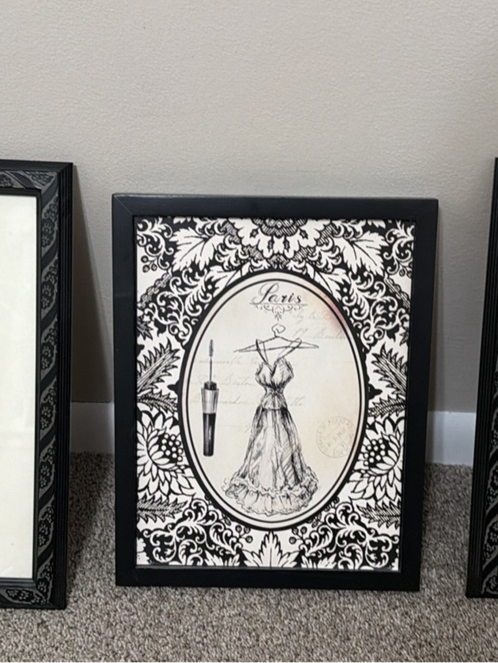 Paris Dress Illustration Framed Wall Art - Black